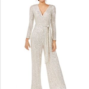 Eliza J Silver Sequined Jumpsuit NWT 8P